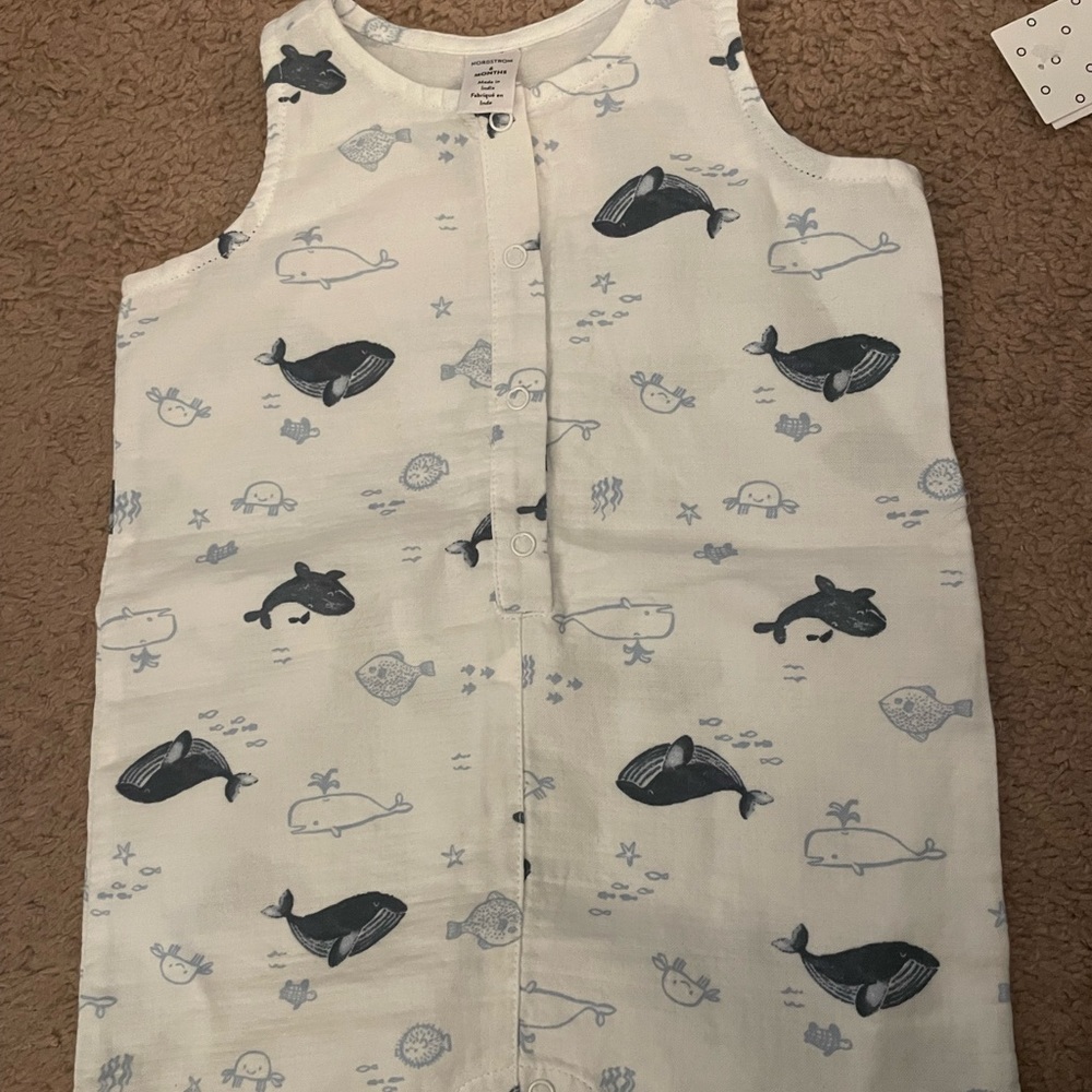 Boys Linen White Whale Romper